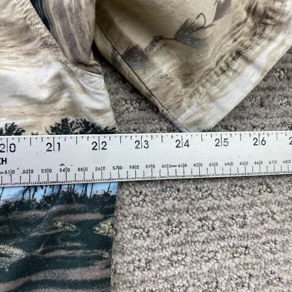 Columbia Sportswear Button Up Shirt Men Medium M Brown Hawaiian Palm Trees Beach - Picture 7 of 8